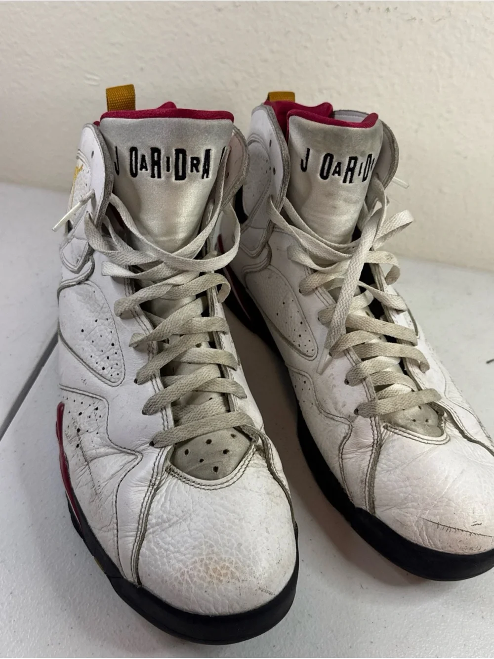 Jordan Men’s White with Red and Gold High-Top Athletic Sneakers